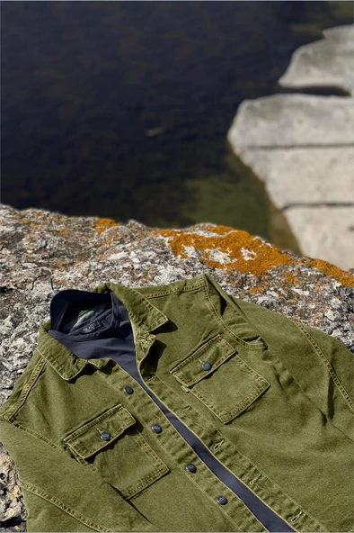 Erkek Oversize Denim Kot Gömlek Ceket Haki Edw012 - 2