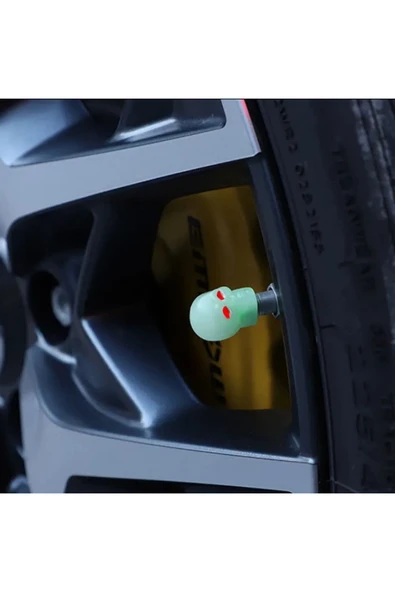 Autowise Yeşil Kuru Kafalı Fosforlu Araç Sibop Kapağı - 5