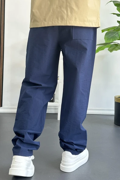 Erkek Beli Lastikli Baggy Rahat Pantolon Lacivert Edw359 - 4