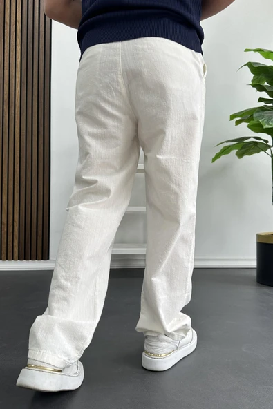 Erkek Rahat Kalıp Keten Pantolon Beyaz Edw266 - 4