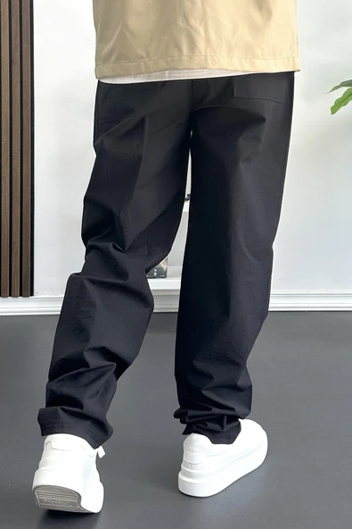 Erkek Beli Lastikli Baggy Rahat Pantolon Siyah Edw359 - 4