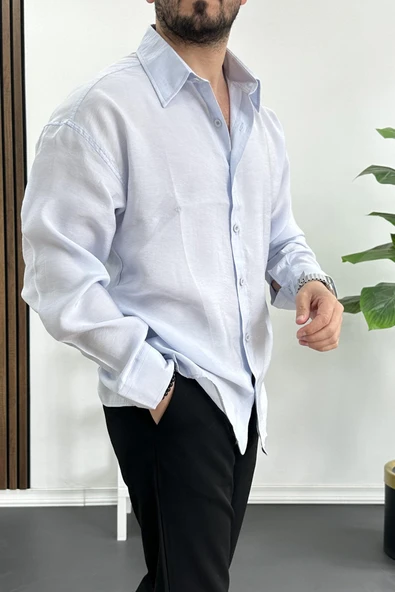 Erkek Salaş Modal Kumaş Gömlek Açık Mavi Edw267 - Resim 2