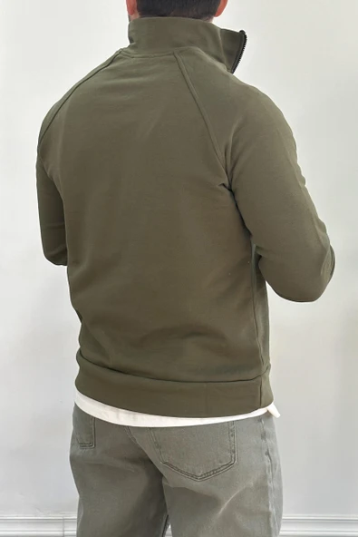 Erkek Yarım Fermuarlı Sweatshirt Yeşil Edw212 - 3