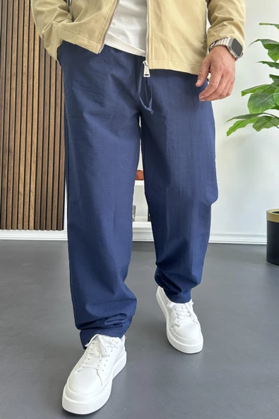 Erkek Beli Lastikli Baggy Rahat Pantolon Lacivert Edw359 - 2