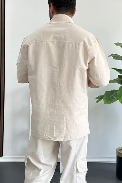 Erkek Oversize Büyük Kalıp Pamuklu Kumaş Krem edw363 - 5