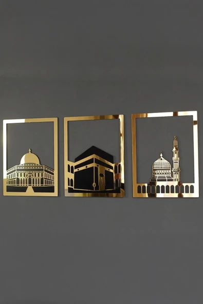3'lü Tablo Seti – Mescid-i Aksa, Mescid-i Haram ve Mescid-i Nebevî ürün görseli