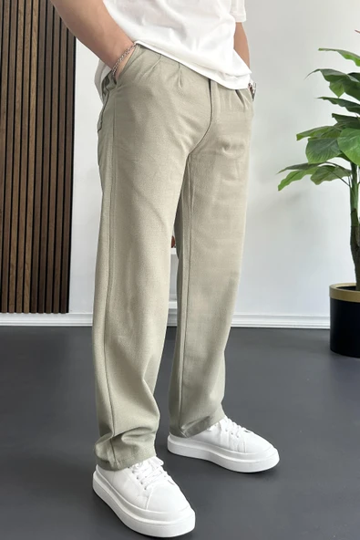 Erkek Beli Düğmeli Baggy Kalıp Pileli Pantolon Yeşil Edw357 - 3