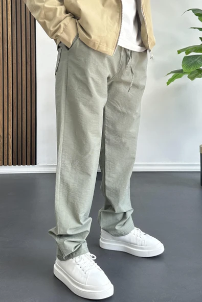 Erkek Beli Lastikli Baggy Rahat Pantolon Yeşil Edw359 - 3
