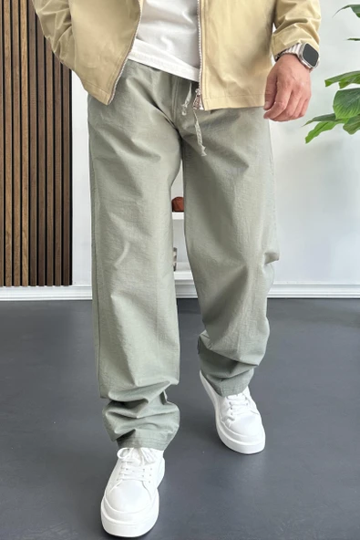 Erkek Beli Lastikli Baggy Rahat Pantolon Yeşil Edw359 - 2