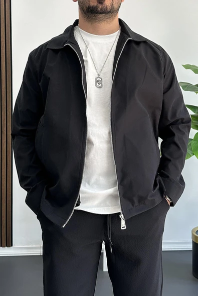 Erkek Oversize Trenç Ceket Mevsimlik Siyah Edw360 - 2