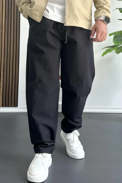 Erkek Beli Lastikli Baggy Rahat Pantolon Siyah Edw359 - 2