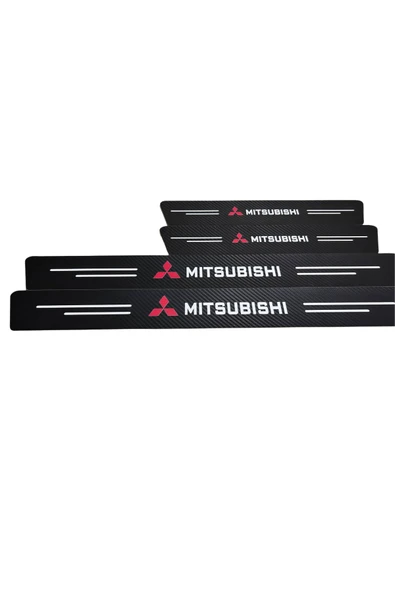 Autowise Mitsubishi Logolu Uyumlu Karbon Kapı Eşiği Koruyucu Bant Folyo 4'lü Set - 1