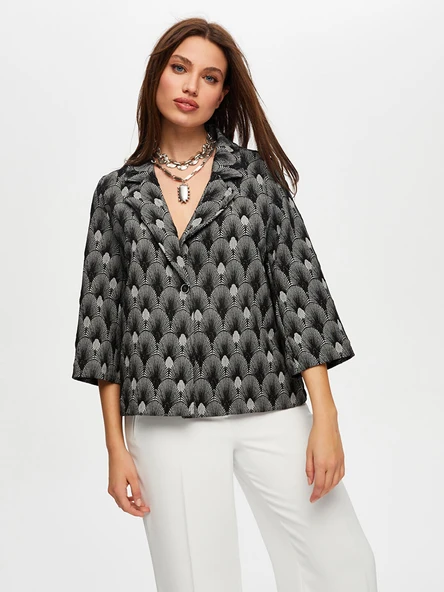 Kadın Kendinden Jakarlı 3/4 Kol Ceket Faik Sönmez - 11