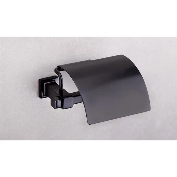 Orkide Mat Siyah Oval Kapaklı Tuvalet Kağıtlığı