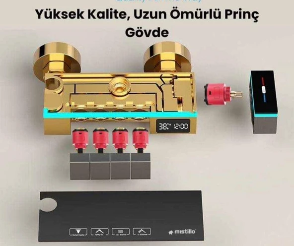 Antrasit Dijital Led Işıklı Fonksiyonel Tepe Duşlu Piyano Sürgülü Duş ve Batarya Takımı - 2