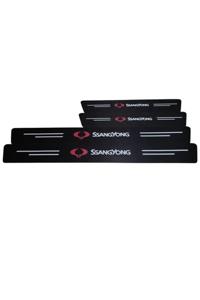 Autowise SsangYong Logolu Karbon Kapı Eşiği Koruyucu Bant Folyo 4'lü Set - 1