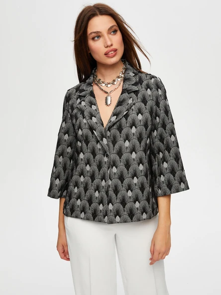 Kadın Kendinden Jakarlı 3/4 Kol Ceket Faik Sönmez - 9