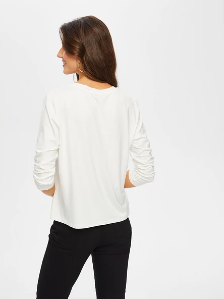 Kadın Önü Çiçek Dantel Aplikeli Yuvarlak Yaka T-Shirt Faik Sönmez - Resim 7