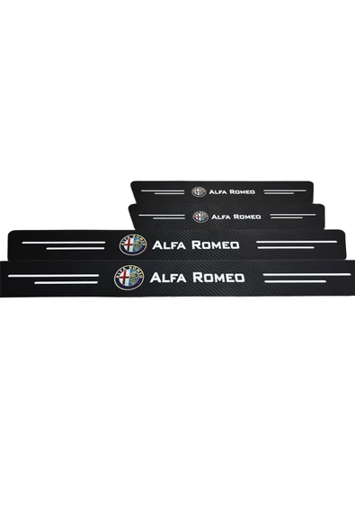 Autowise Alfa Romeo Logolu Karbon Kapı Eşiği Koruyucu Bant Folyo 4'lü Set