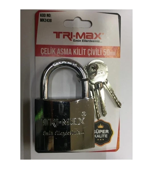 Tri-max Çelik Asma Kilit 50 mm Yaysız Sistem Süper Kalite MK2438
