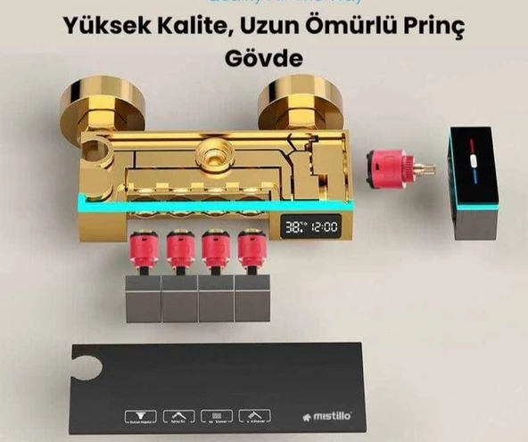 Fonksiyonel Tepe Duşlu Piyano Sürgülü Duş ve Batarya Takımı Mat Siyah - 2