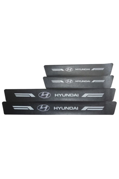 Autowise Hyundai Logolu Karbon Kapı Eşiği Koruyucu Bant Folyo 4'lü Set