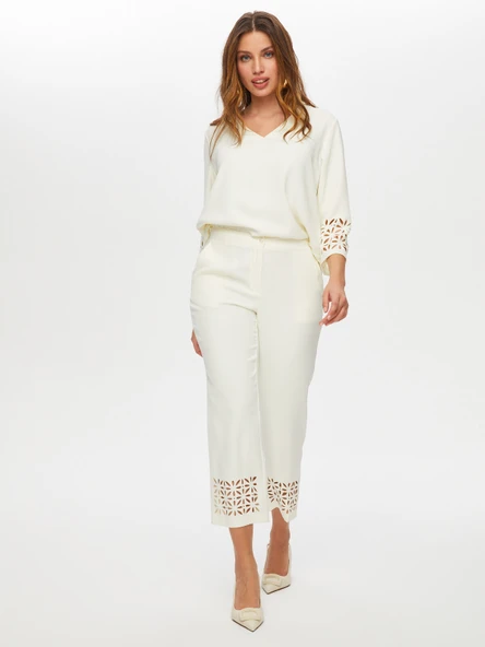 Kadın Paçası Delik İşli Slim Fit Pantolon Faik Sönmez - Resim 5