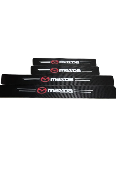 Autowise Mazda Logolu Karbon Kapı Eşiği Koruyucu Bant Folyo 4'lü Set