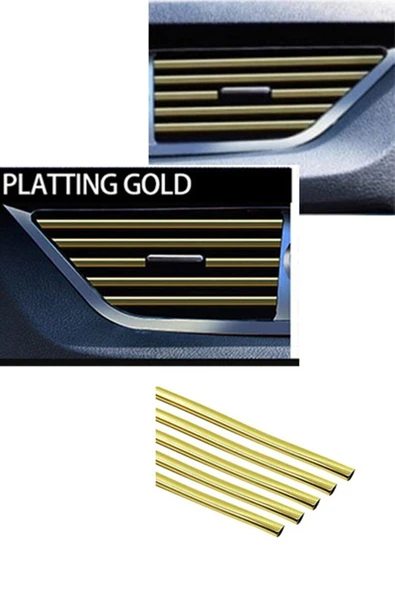 Autowise Araç Içi Klima Izgarasına Geçmeli Klima Süsü Havalandırmaya Geçme Renkli Çıta Gold Altın Sarısı - 3