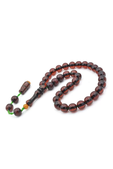 Şükrü Baba Yapımı Küre Model İri Kahverengi Sıkma Kehribar Tesbih - Resim 4