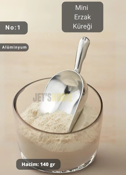 Mini Erzak Küreği Alüminyum Bakliyat Küreği Un Küreği Kuruyemiş Küreği Hacim 140 gr No:1 18 cm