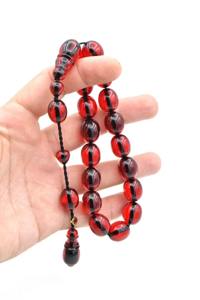 Enes Abdo İmzalı Beyzi Kesim Kırmızı Sıkma Kehribar Efe Maskot Tesbih - Resim 6