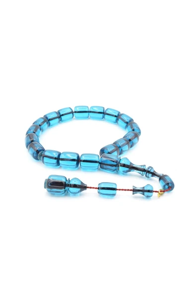 Hakkı Usta İmzalı Fıçı Kesim Mavi Sıkma Kehribar Efe Maskot Tesbih ürün görseli 1