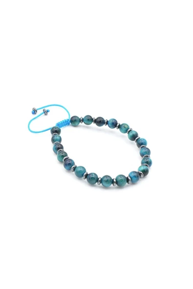 Makrome Model Hakiki Lacivert Kaplan Gözü Taşı Bileklik 6 Mm ürün görseli 1