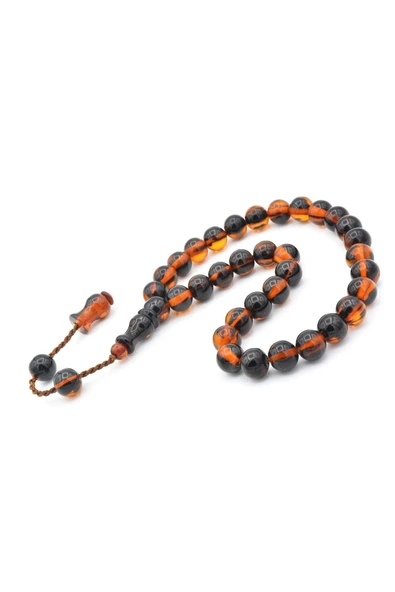 Şükrü Baba Yapımı Küre Model İri Siyah Turuncu Sıkma Kehribar Tesbih - Resim 4