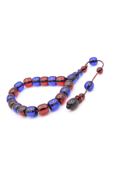 Enes Abdo İmzalı Fıçı Kesim Bordo Mavi Sıkma Kehribar Efe Maskot Tesbih - Resim 2