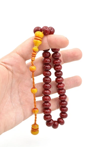 Ahmet Emin Yapımı Osmanlı Model Vişne Sıkma Kehribar Tesbih 001 - Resim 6