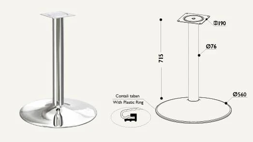Ortadan Tablalı Paslanmaz Lüks Masa Ayağı Yuvarlak 560-710 Mm - 3