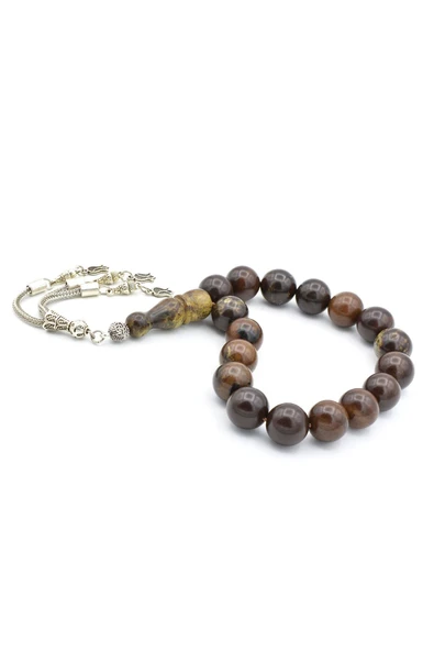 Gümüş Kaplama Püsküllü Küre Kesim Ceviz Ağacı Efe Maskot Tesbih - Resim 4