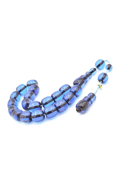 Enes Abdo İmzalı Fıçı Kesim Koyu Mavi Sıkma Kehribar Efe Maskot Tesbih - Resim 2