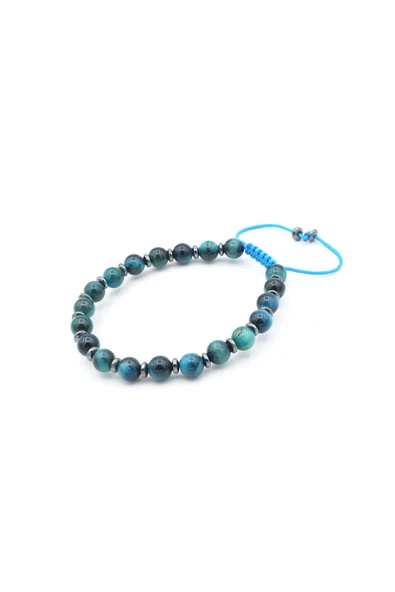 Makrome Model Hakiki Lacivert Kaplan Gözü Taşı Bileklik 6 Mm - Resim 4