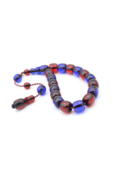 Enes Abdo İmzalı Fıçı Kesim Bordo Mavi Sıkma Kehribar Efe Maskot Tesbih - Resim 4