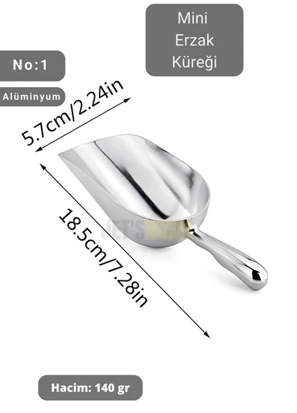 Mini Erzak Küreği Alüminyum Bakliyat Küreği Un Küreği Kuruyemiş Küreği Hacim 140 gr No:1 18 cm - 3