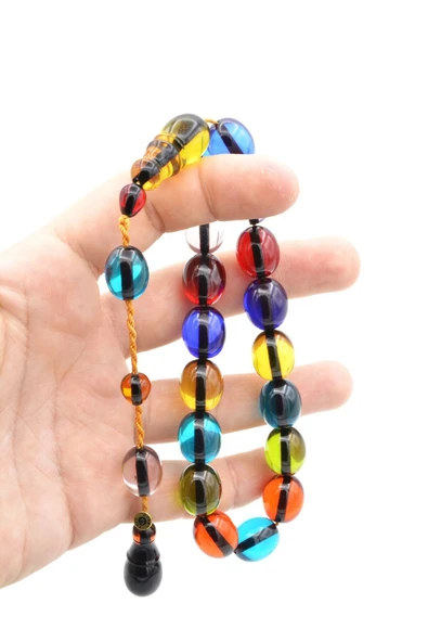 Enes Abdo İmzalı Beyzi Kesim Rengarenk Sıkma Kehribar Efe Maskot Tesbih - Resim 4