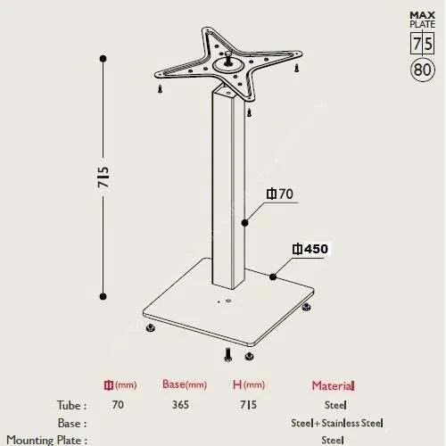 Ortadan Tablalı Kare Tip Masa Ayağı Mat Siyah Ağırlık Tabanlı 70-450 Mm - 3