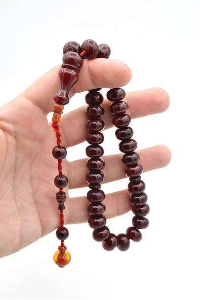 Ahmet Emin Yapımı Osmanlı Model Vişne Sıkma Kehribar Tesbih 003 - Resim 6