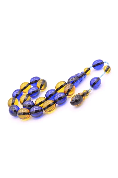 Enes Abdo İmzalı Beyzi Kesim Sarı Lacivert Sıkma Kehribar Efe Maskot Tesbih - Resim 3