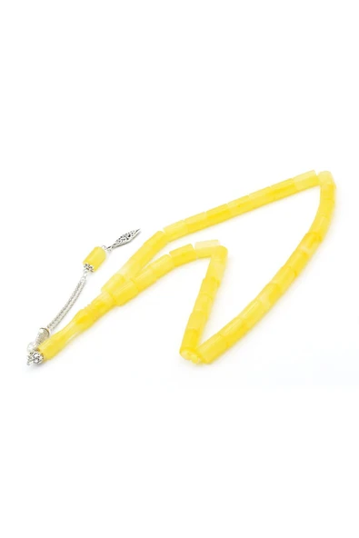 Gümüş Kaplama Kamçılı Kesme Model Sarı Beyrut Damla Kehribar Tesbih - Resim 4