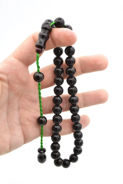 Şükrü Baba Yapımı Küre Model İri Koyu Yeşil Sıkma Kehribar Tesbih - Resim 5