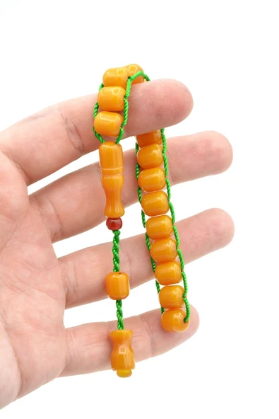 Zeyzun Usta Yapımı Kapsül Kesim Turuncu Sıkma Kehribar Zaza Tesbih - Resim 5